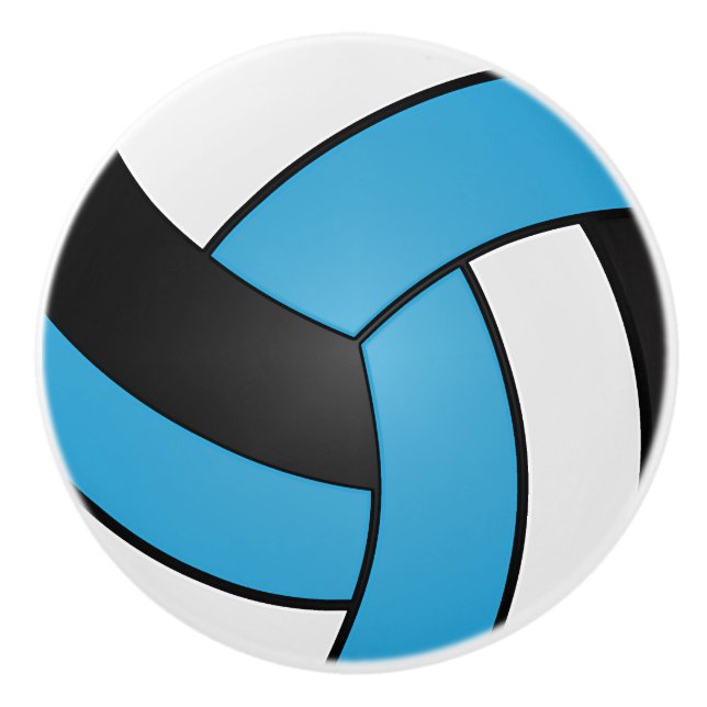 Baby Blue, Black and White Volleyball Ceramic Knob (Front)