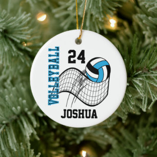 Baby Blue, Black and White Volleyball Ceramic Ornament