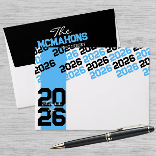 Baby Blue & Black Class of + Return Address Grad Envelope