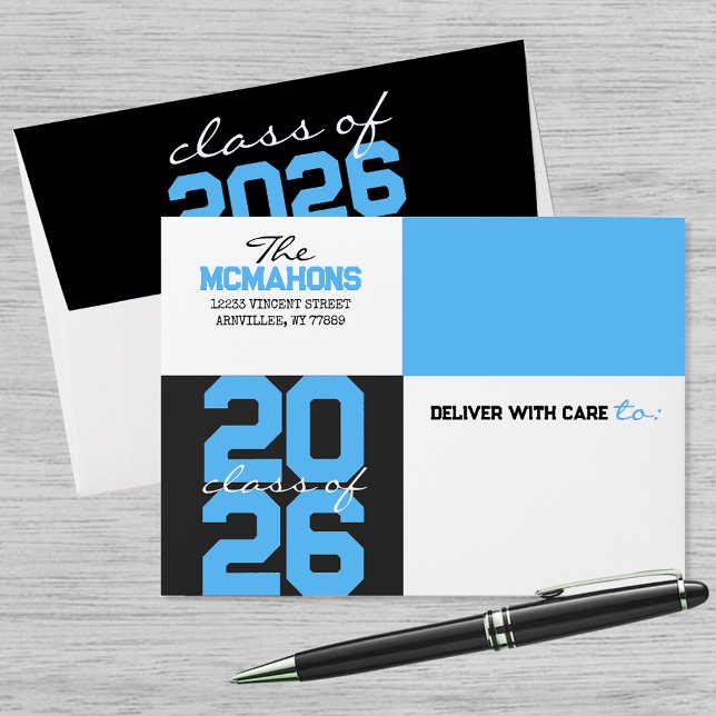Baby Blue, Black Colour Block Return Address Grad Envelope (Matching Envelopes, Return Address Labels & Envelope Seals)