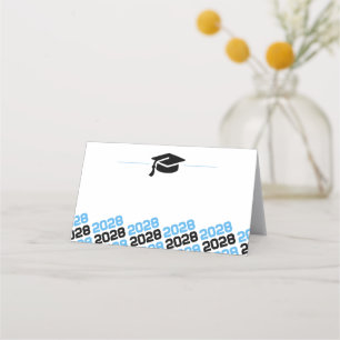 Baby Blue Black Graduation Folding Label, Food or Place Card