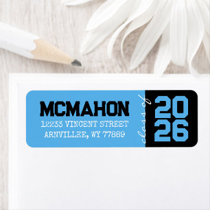 Baby Blue & Black Graduation Return Address Labels