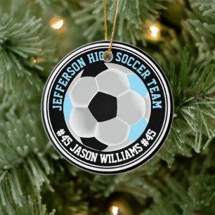 Baby Blue, Black & White Soccer ⚽  Ceramic Ornament