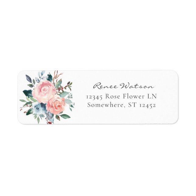 Baby Blue & Blush Pink Floral Return Address Label (Front)