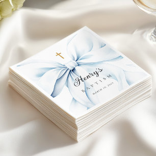 Baby Blue Bow Baptism  Napkin