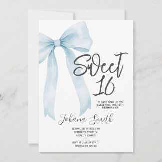 Baby Blue Bow Sweet Sixteen Girl Birthday Party Invitation
