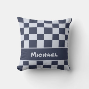 Baby Blue Boy Geometric Square Pattern Quilt Baby Throw Pillow