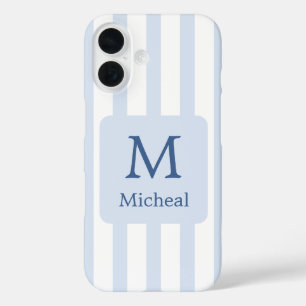 Baby Blue Boy Stripes Monogram Classic iPhone 16 Case