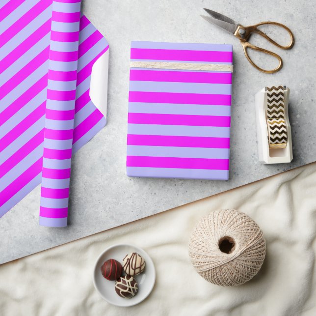 Baby Blue Bright Pink Stripe Pattern Wrapping Paper (Crafts)