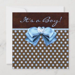 Baby Blue Brown Baby Boy Shower Invitation