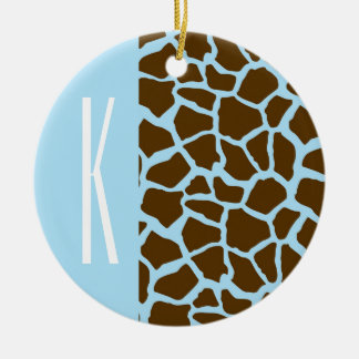 Baby Blue & Brown Giraffe Animal Print Ceramic Ornament