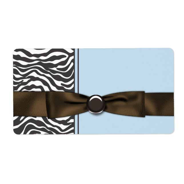 Baby Blue Brown Zebra Water Bottle Labels (Front)