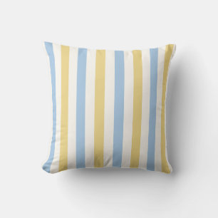 Baby Blue, Butter Yellow and White Soft Stripe Throw Pillow