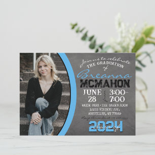Baby Blue Chalkboard Graduation Photo Invitation