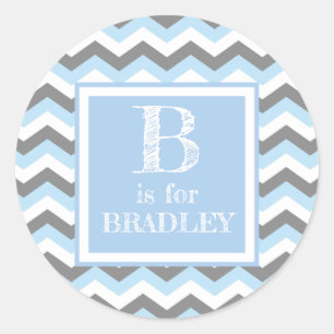 Baby Blue Chevron and Grey Custom Classic Round Sticker