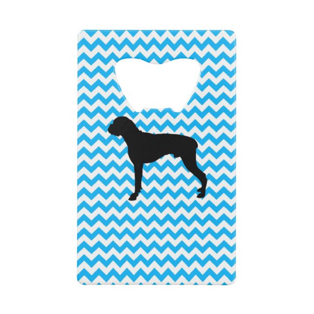 Baby Blue Chevron With Boxer Silhouette Credit Card Bottle Opener (Front)