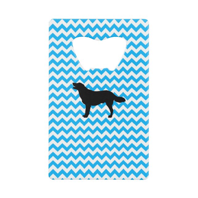 Baby Blue Chevron With Golden Retriever Silhouette Wallet Bottle Opener (Front)