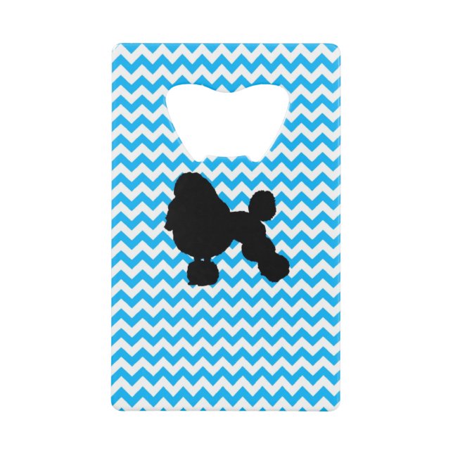 Baby Blue Chevron With Poodle Silhouette Wallet Bottle Opener (Front)