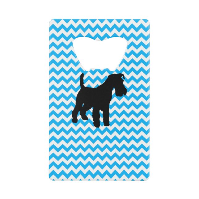 Baby Blue Chevron With Schnauzer Credit Card Bottle Opener (Front)