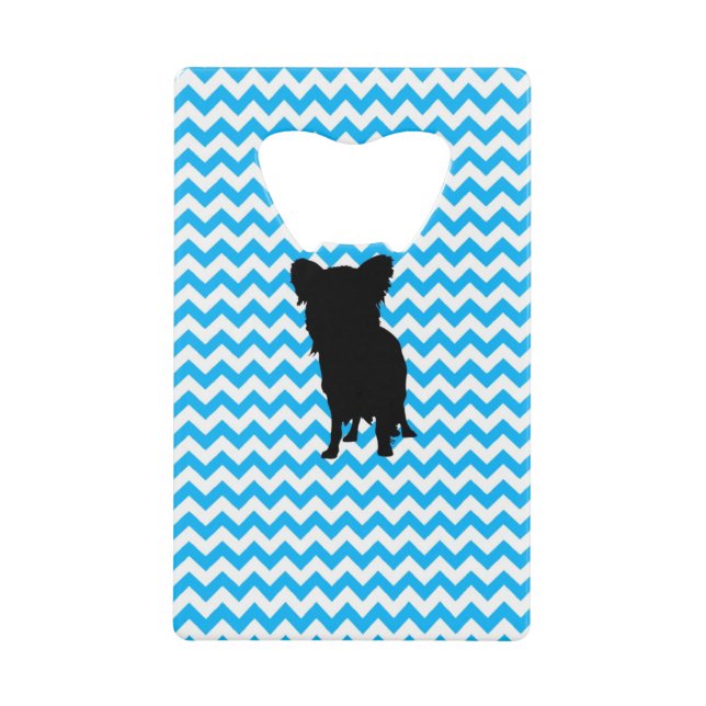 Baby Blue Chevron With Yorkie Silhouette Wallet Bottle Opener (Front)