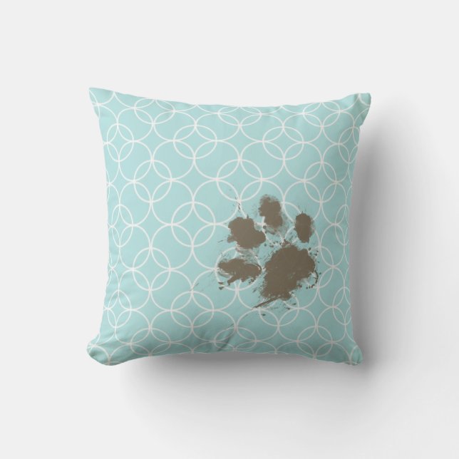 Baby Blue Circles; Funny Pawprint Throw Pillow (Front)