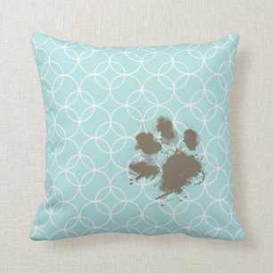 Baby Blue Circles; Funny Pawprint Throw Pillow