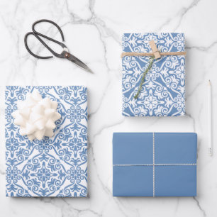 Baby Blue Classic Vintage Seamless Damask Pattern Wrapping Paper Sheet