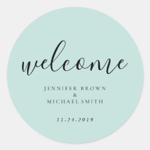Baby Blue Clean Simple Script Lettering Welcome Classic Round Sticker