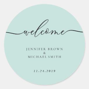 Baby Blue Clean Simple Script Lettering Welcome Classic Round Sticker