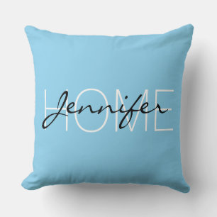 Baby blue colour home monogram throw pillow