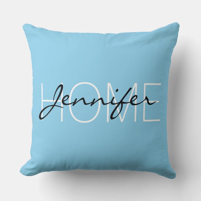 Baby blue colour home monogram throw pillow (Front)