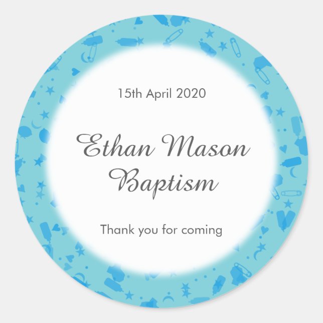 Baby Blue Confetti Baptism Christening Favour Classic Round Sticker (Front)
