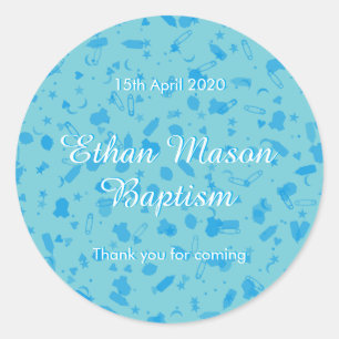 Baby Blue Confetti Baptism Christening Favour Classic Round Sticker
