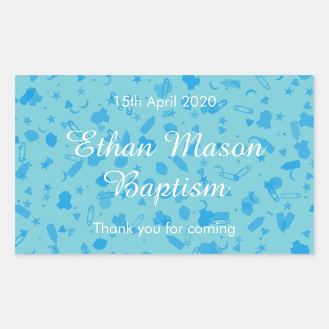 Baby Blue Confetti Baptism Christening Favour Sticker (Front)