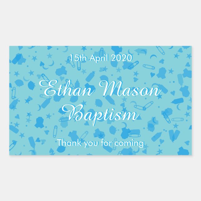 Baby Blue Confetti Baptism Christening Favour Sticker (Front)