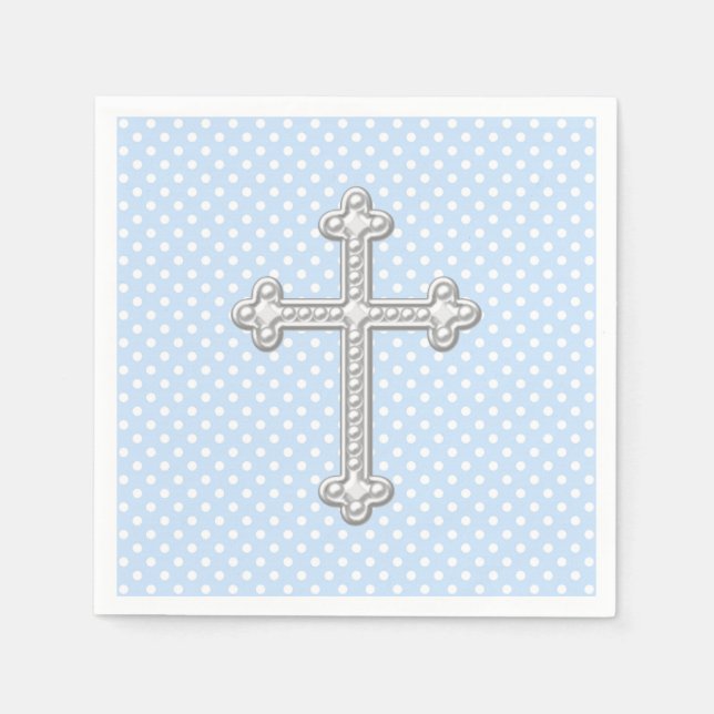 Baby Blue Cross Christening Napkin (Front)