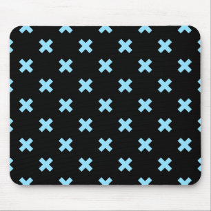 Baby blue cross stitches on black mouse pad