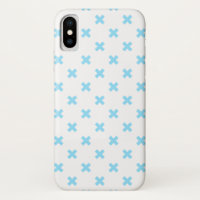 Baby blue cross stitches on white