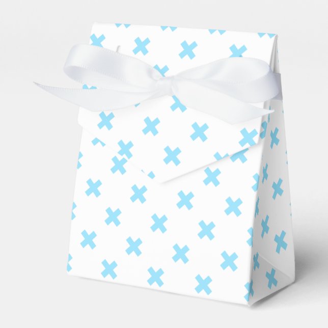 Baby blue cross stitches on white favor box (Front Side)