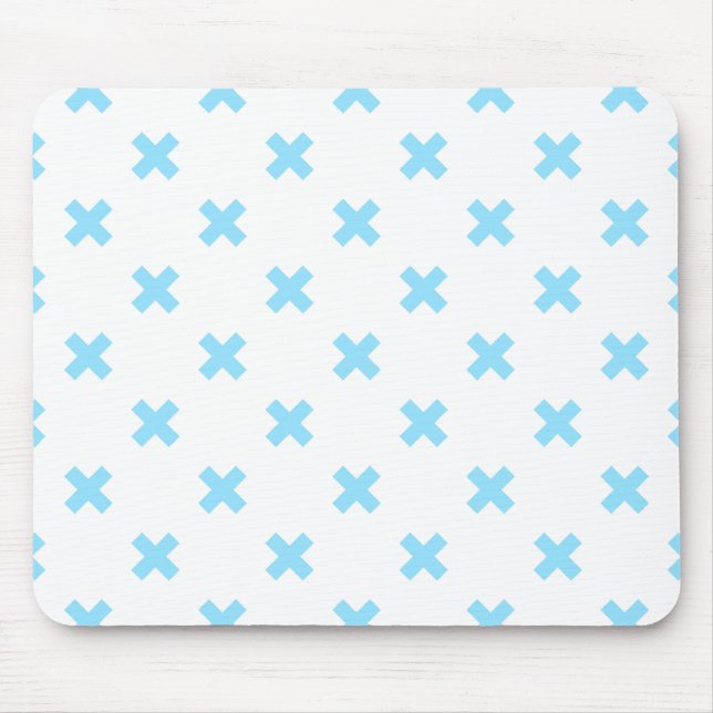 Baby blue cross stitches on white mouse pad (Front)