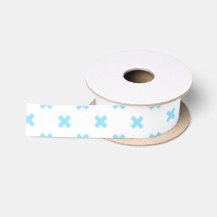 Baby blue cross stitches on white satin ribbon