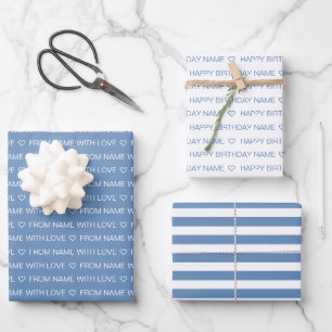 Baby Blue Custom Happy Birthday With Love  Wrapping Paper Sheet