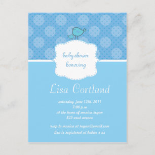 Baby Blue - Cute dots and bird baby shower invites