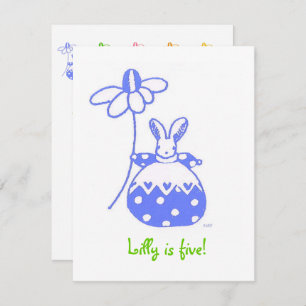 baby blue daisy bunny birthday invitation