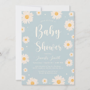 Baby Blue Daisy Floral Girl Baby shower Invitation