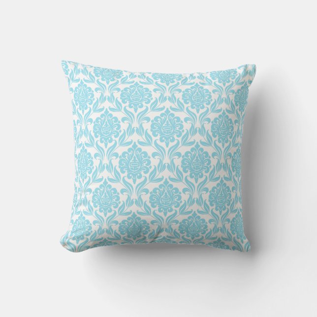 Baby Blue Damask Pattern Throw Pillow (Front)
