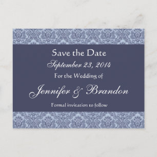 Baby Blue & Denim Damask Save The Date Postcard