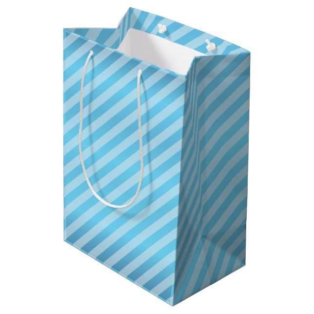 Baby Blue Diagonal Stripe Pattern Medium Gift Bag (Back Angled)