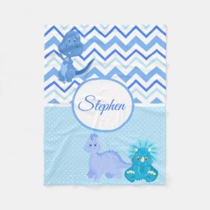 Baby Blue Dinosaur Chevron Personalized Fleece Blanket