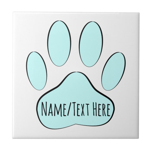 Baby Blue Dog Pawprint Custom Name Tile (Front)